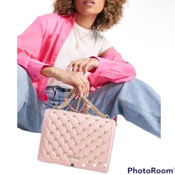 Love Moschino Quilted Studded Pink Chain-Handle Shoulder Bag